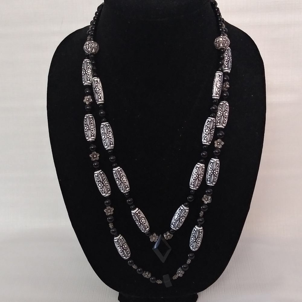 Matinee length Beaded floral back 13inch necklace